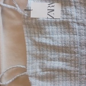 Zara Textured Baby Blue Tweed Micro Mini Dress Square Neck